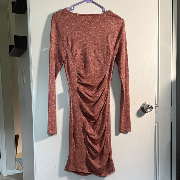 Express Shimmering Copper Long Sleeve Dress - Picture 3 of 4